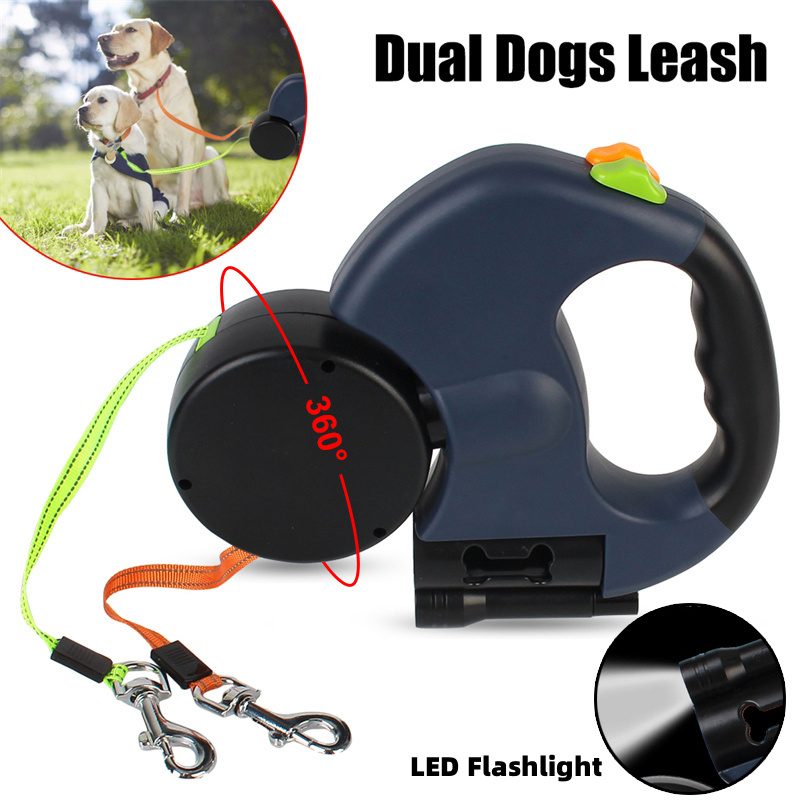 3m Reflective Retractable Dog Leash – No Tangle, Dual Pet Leash with Lights for Small Dogs