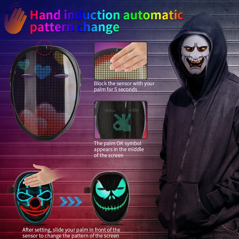 LED Mask Face-changing Glowing Mask APP Control DIY Shining Mask for Holiday DJ Party Carnival