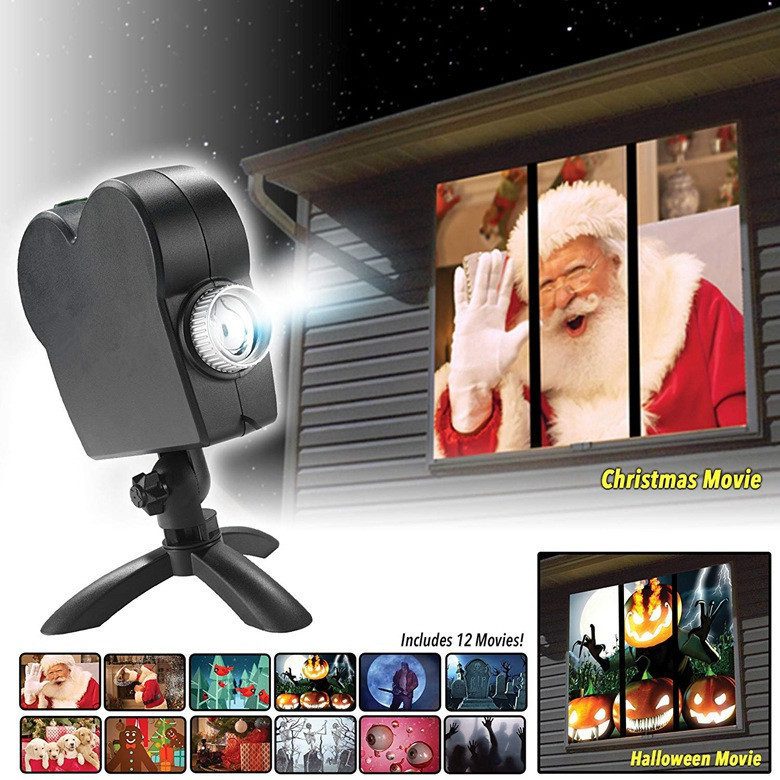 Halloween Christmas Laser Projector 12 Movies Disco Light Mini Window Home Theater Projector